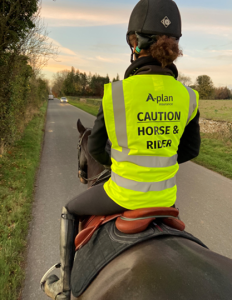 A Plans Lydia Heywood riding her horse Flynn 232x300 - A-Plan protecting horse and rider with offer of free hi-vis jacket
